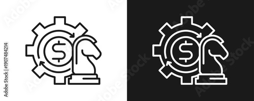 Strategy Icon Set Outline In White And Black Background