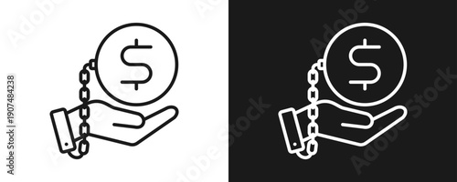Debt Icon Set Outline In White And Black Background