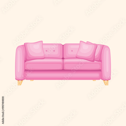 A pink sofa illustration with a soft minimalist style suitable for interior design concepts modern living rooms and furniture visuals.