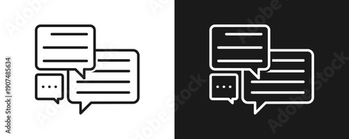 Group Chat Icon Set Outline In White And Black Background