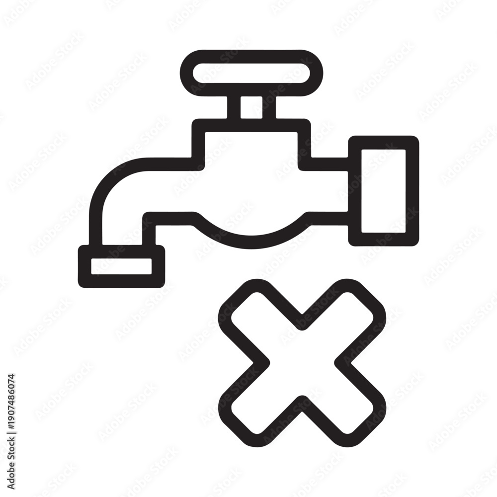Fototapeta premium Simple black and white line drawing of a water tap with dripping water