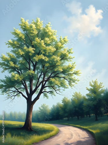 autumn, landscape, tree, oilpainting, art, painting, nature, fall, foliage, leaves, forest, countryside, scenery, seasonal, golden, orange, red, yellow, warm, rustic, peaceful, serene, tranquil, textu