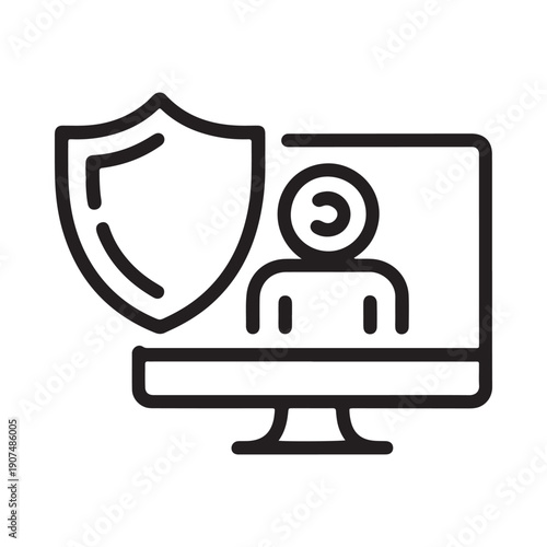Digital security concept a computer screen with a shield and user icon