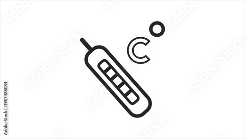 Simple line drawing of a thermometer with temperature symbol.