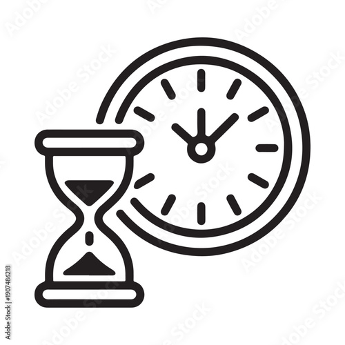 Time concept illustration featuring an hourglass and a circular clock icon