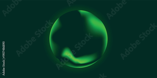 Abstract glowing green orb with fluid textures on a dark monochromatic background, creating an ethereal and mysterious visual.