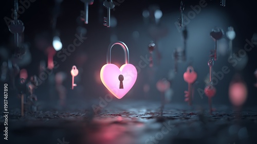Wallpaper Mural Glowing Heart Shaped Padlock with Keys. Torontodigital.ca