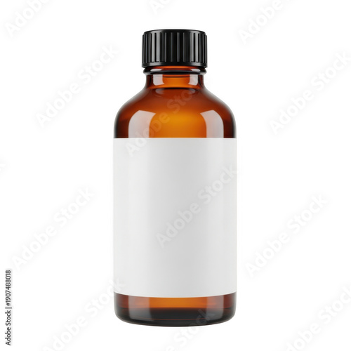 Blank amber glass bottle isolated on transparent background