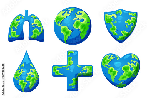 Earth concept icons set in different shapes isolated