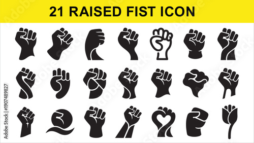 21 Raised Fist Women Empowerment Icon Set Vector