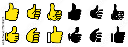 承認を表す　いいね評価用 グッドサイン線画アイコンセット Web・アプリUI向けシンプル素材　線幅調整可能	
