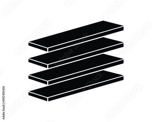 Isometric black shelves icon isolated on transparent background for home organization and furniture design