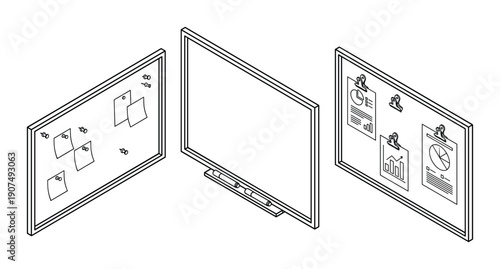 Professional presentation boards. Data visualization on display. Corporate planning tool element vector.