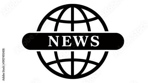 Global News Icon Featuring Globe and News Banner in Black.