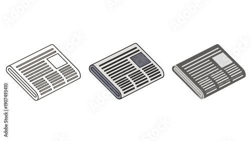 Three monochrome newspaper icons for graphic design and media layouts.