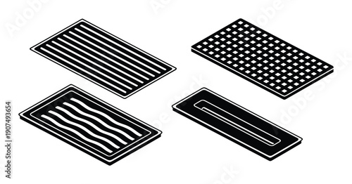Isometric ventilation covers and floor register grates for heating and air conditioning systems