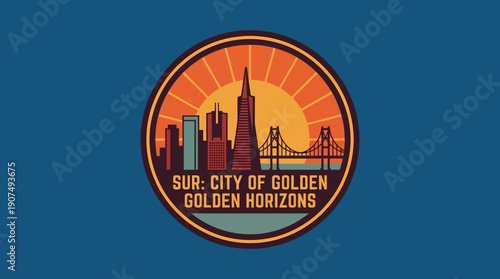 San Francisco City of Golden Horizons Skyline Sunset Emblem Icon