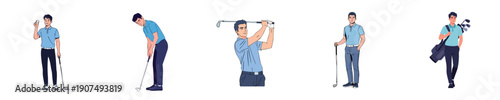 Golf Illustration Male Player Poses Professional Sport Character Pack