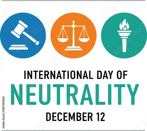 International day of neutrality december 12 gavel scales torch icons celebration concept vector