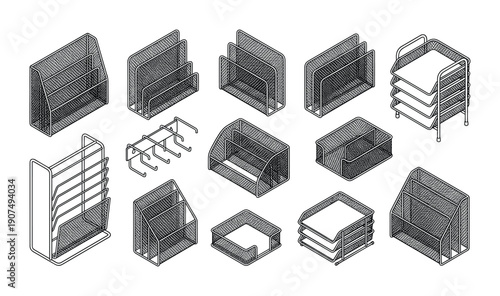Office stationery storage, metal wire file holders, desktop tidying tools, paper management
