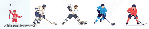 Hockey Vector Players Professional Ice Match Sport Action Collection