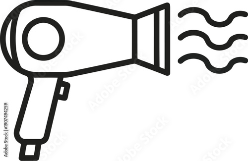 Minimalist icon of a hair dryer emitting waves of heat for hair styling beauty and grooming vector