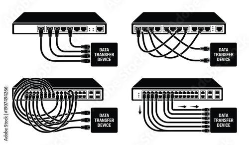 Network switch wiring diagrams for data transfer device connectivity