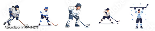 Hockey Vector Players Action Gameplay Scoring Celebration Sport Character Set