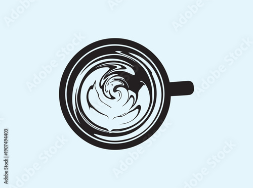 Latte cup silhouette showing milk froth being stirred