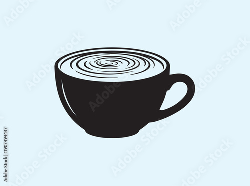 Minimalist black graphic of a latte with swirling foam action