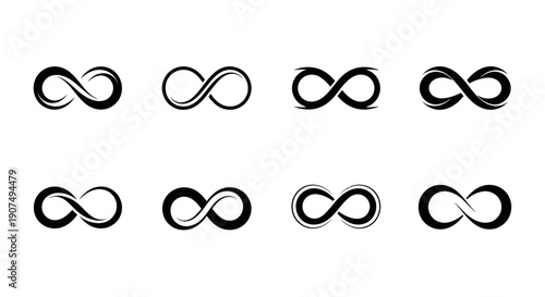 Black infinity symbol icon. Simple flat vector design element.