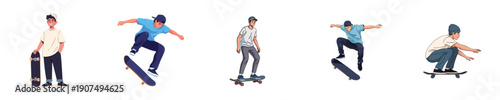 Skateboard Vector Youth Lifestyle Street Skater Tricks Urban Character Collection