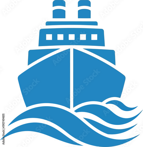 Front view blue cruise ship sailing on ocean waves minimalist icon transportation vector vector