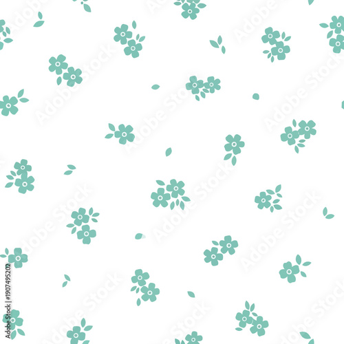 Delicate teal blue floral pattern seamless repeat tiny flowers on vector