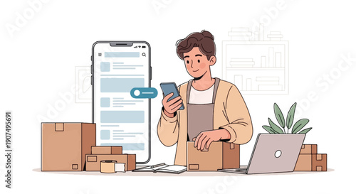 Home Business Owner Checking Online Orders on Smartphone