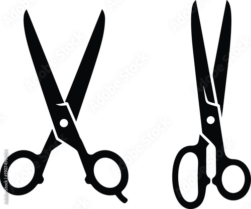 Two vintage style black scissors silhouettes symbolizing cutting and tailoring crafting needs vector