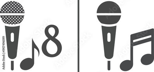 Modern music performance symbols microphone sound notes studio audio recording concept vector illustration vector