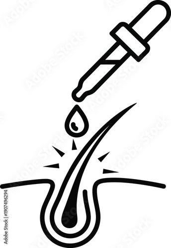 Dripping serum onto hair follicle icon for hair care treatment and growth concepts vector