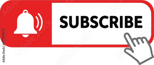 Digital subscribe button notification bell click hand icon for social media channels online engagement vector