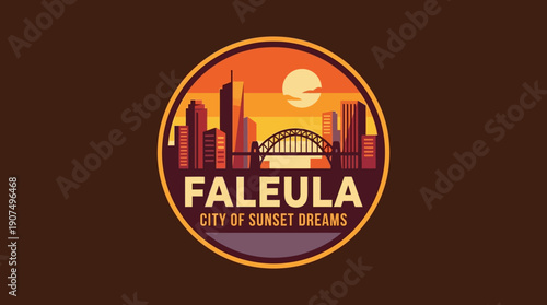 Faleula City of Sunset Dreams Travel Emblem Vintage Style Logo