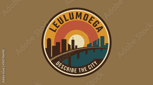 Cityscape illustration with bridge, sunset and buildings, depicting a vibrant urban environment