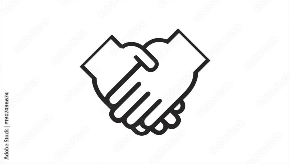 Obraz premium Simple black and white handshake illustration symbolizing partnership and agreement.