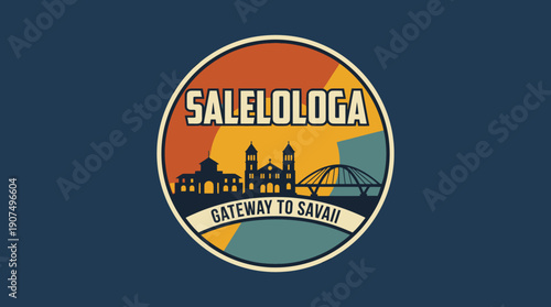 Salelologa Gateway to Savaii Travel Destination Island Emblem Stamp Design