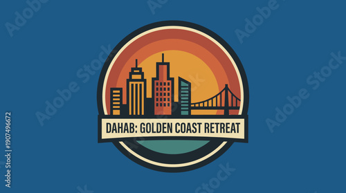 Dahab Golden Coast Retreat Logo Design with Cityscape and Bridge