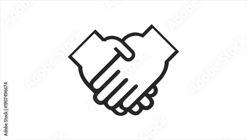 Simple black and white handshake illustration symbolizing partnership and agreement.
