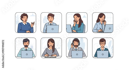 Eight Grid Virtual Team Meeting Remote Collaboration Concept