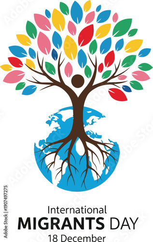 Global tree of life with earth roots for international migrants day celebration vector