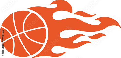 Fiery basketball motion graphic element representing energy and fast action sports victory vector