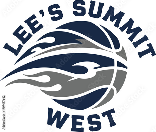 Lee's summit west high school basketball logo with flames dynamic motion sport emblem vector