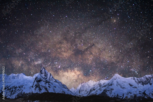 night sky with moon and mountains, nature background